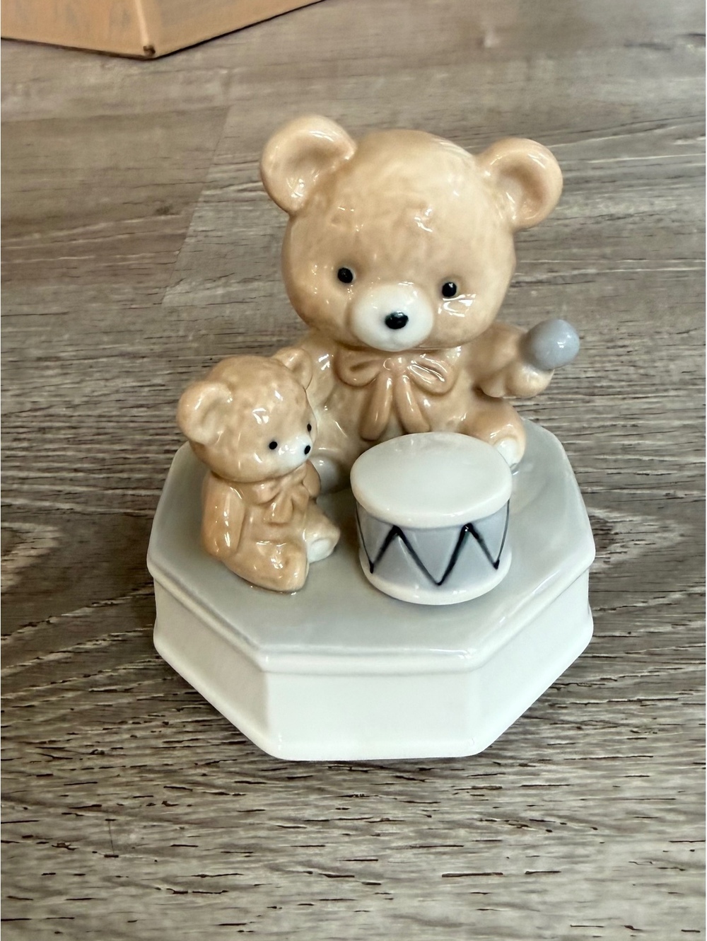 Otagiri Porcelain Music Box with Two Bears and Drum Figurine